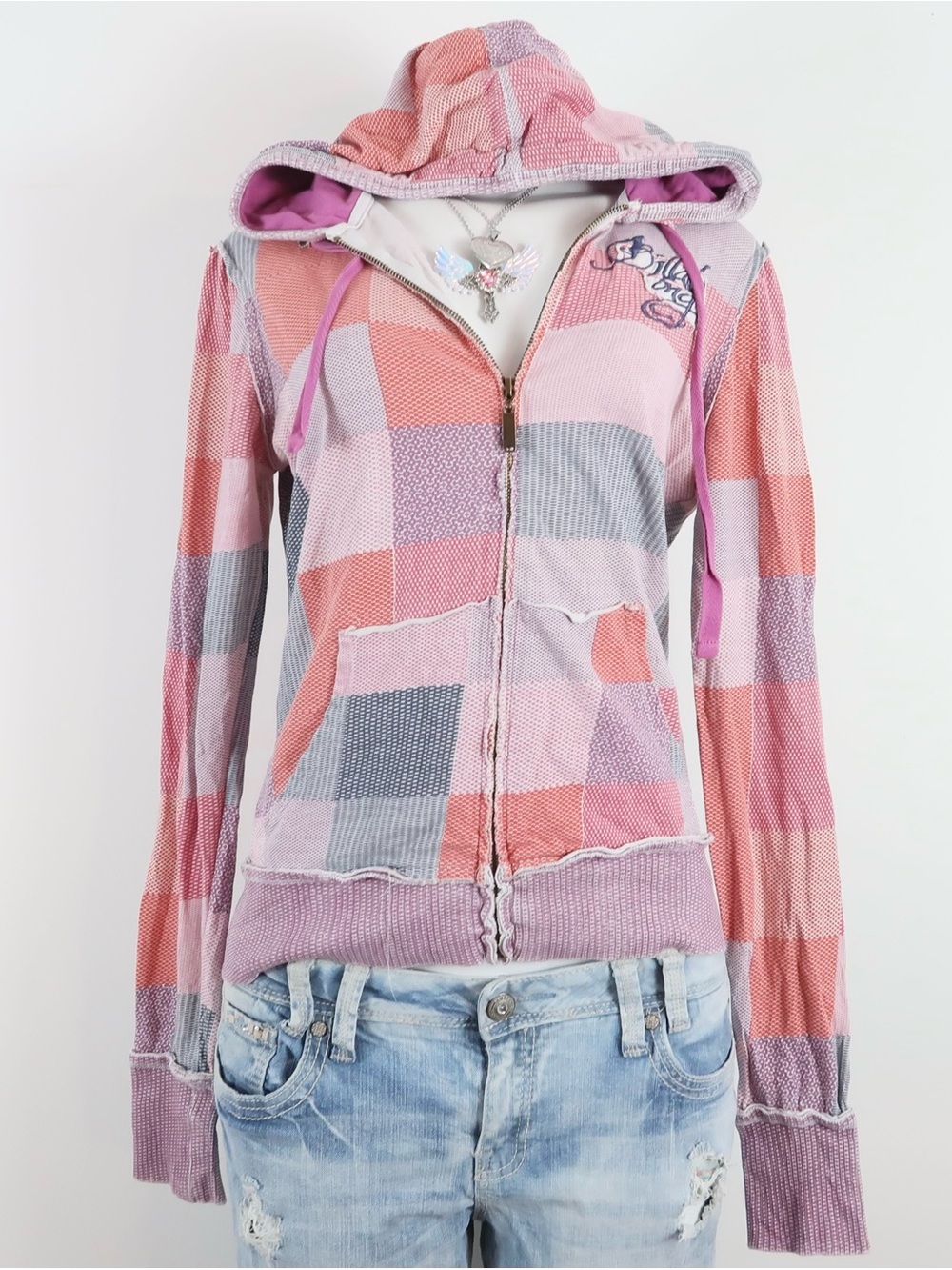 y2k billabong zip up hoodie pink blue